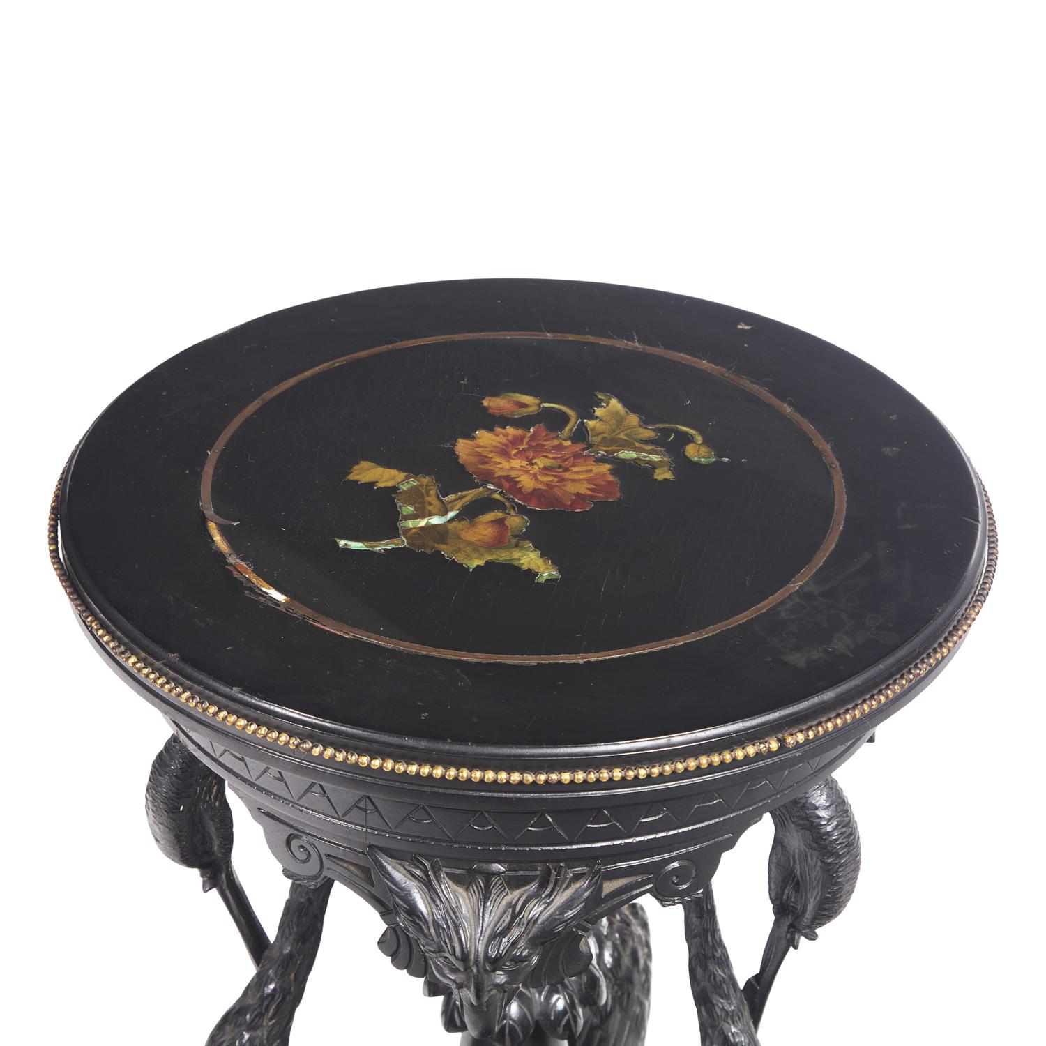 A Rare Aesthetic Movement Carved and Ebonized Wood Plant Stand