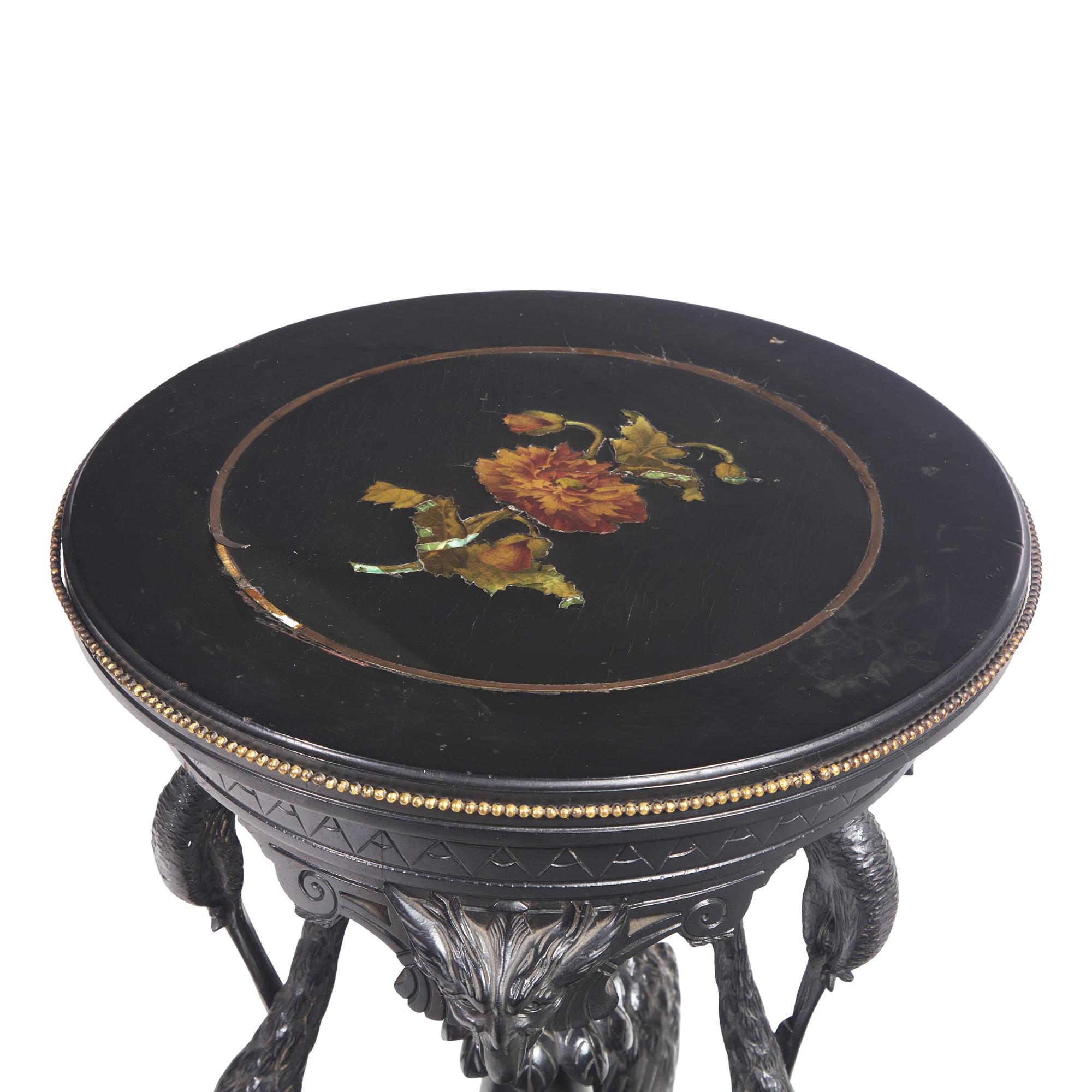 A Rare Aesthetic Movement Carved and Ebonized Wood Plant Stand