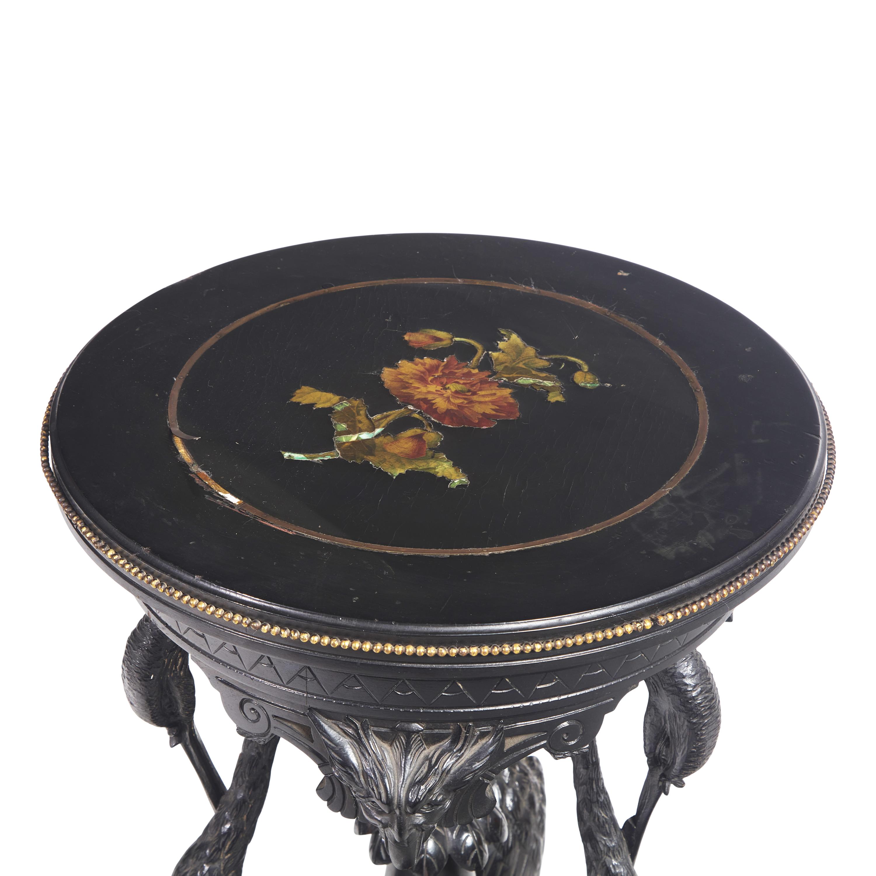 A Rare Aesthetic Movement Carved and Ebonized Wood Plant Stand