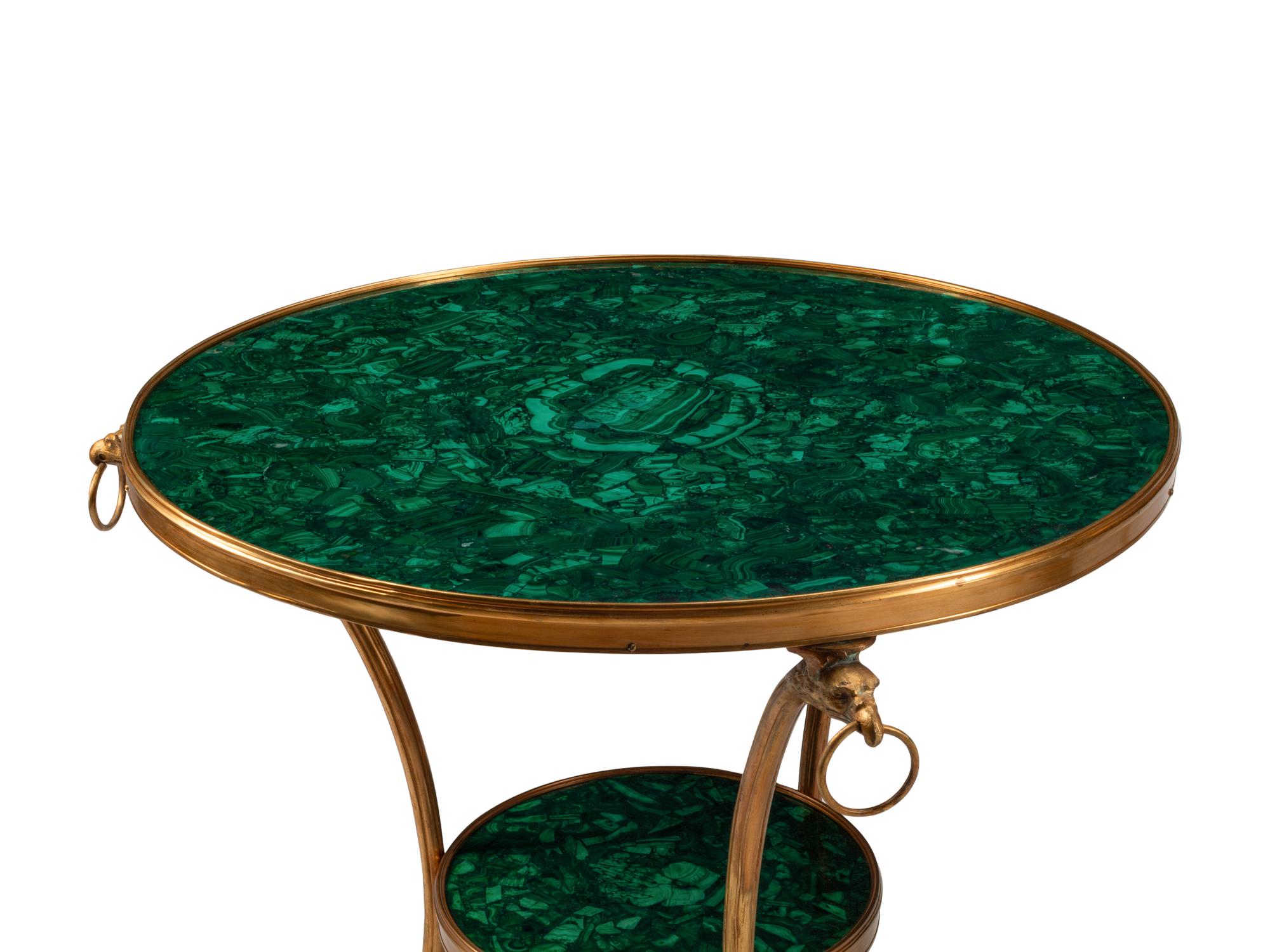 A Pair of Neoclassical Gilt Bronze and Malachite Guéridons