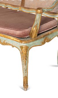 A North Italian Blue Painted and Parcel Gilt Settee