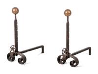 A Pair of Iron Andirons with Star Ornaments