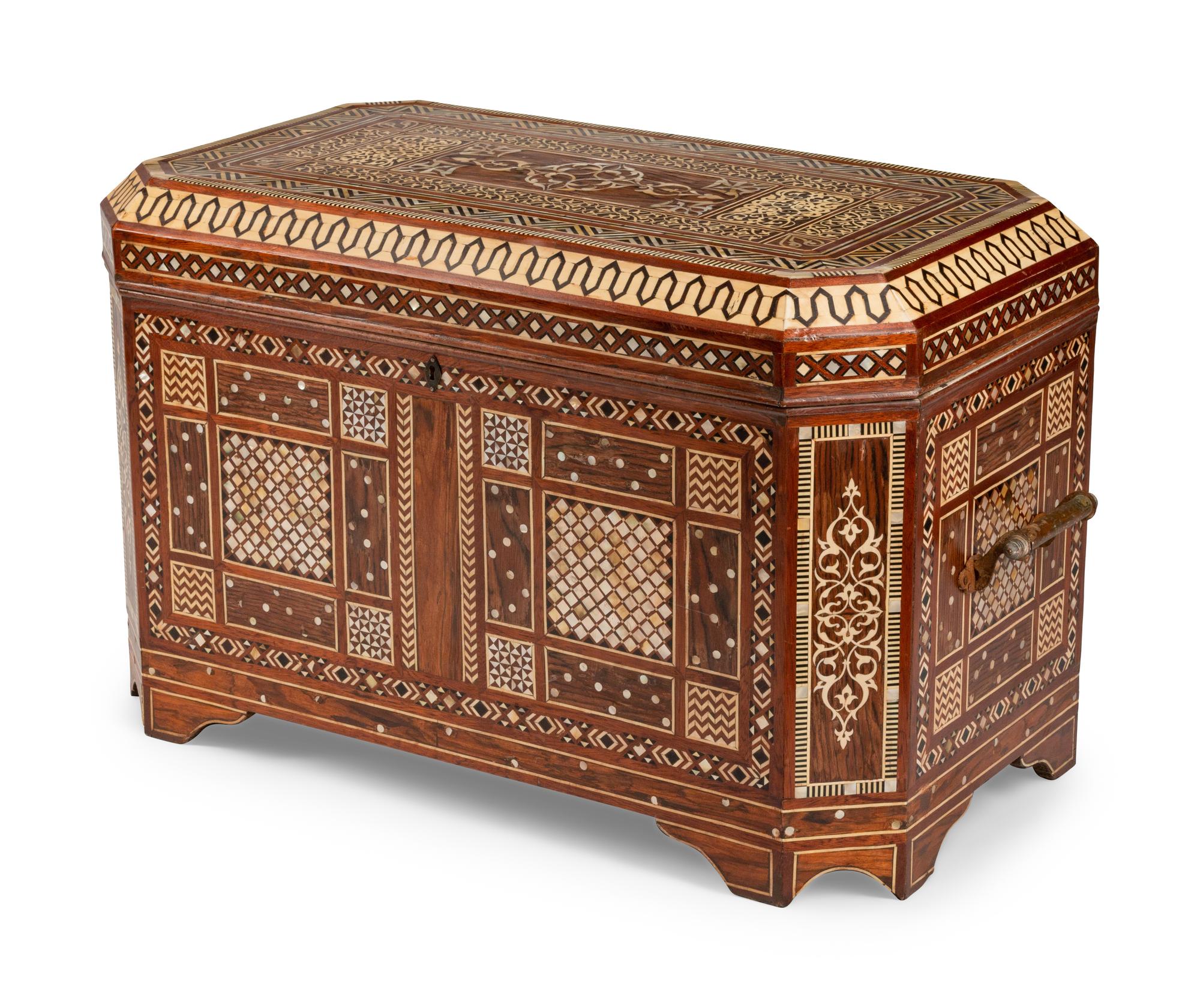 A Moorish Style Bone-Inlaid Hardwood Coffer