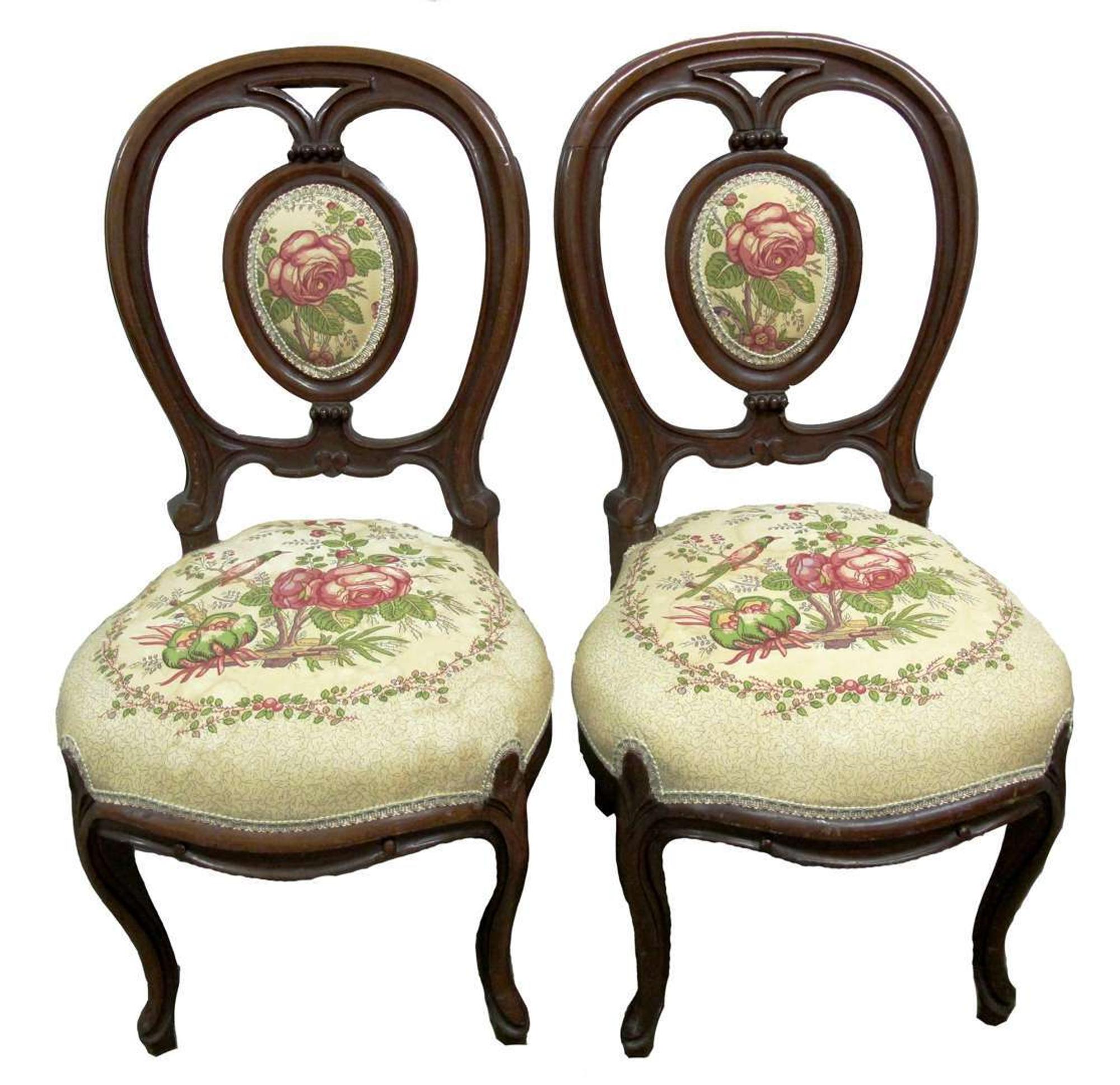 Pair of Rococo Revival walnut side chairs circa 1875