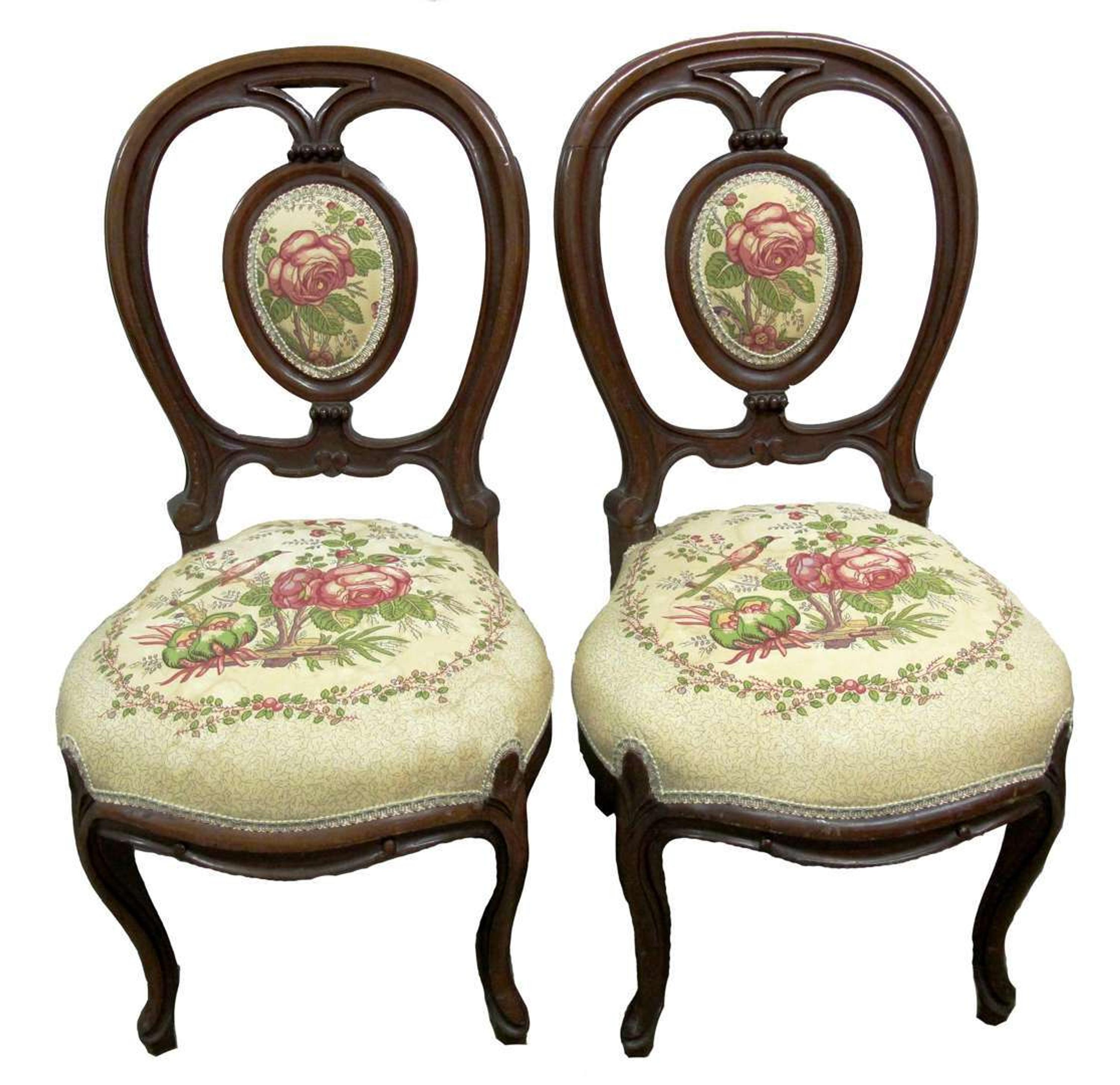 Pair of Rococo Revival walnut side chairs circa 1875