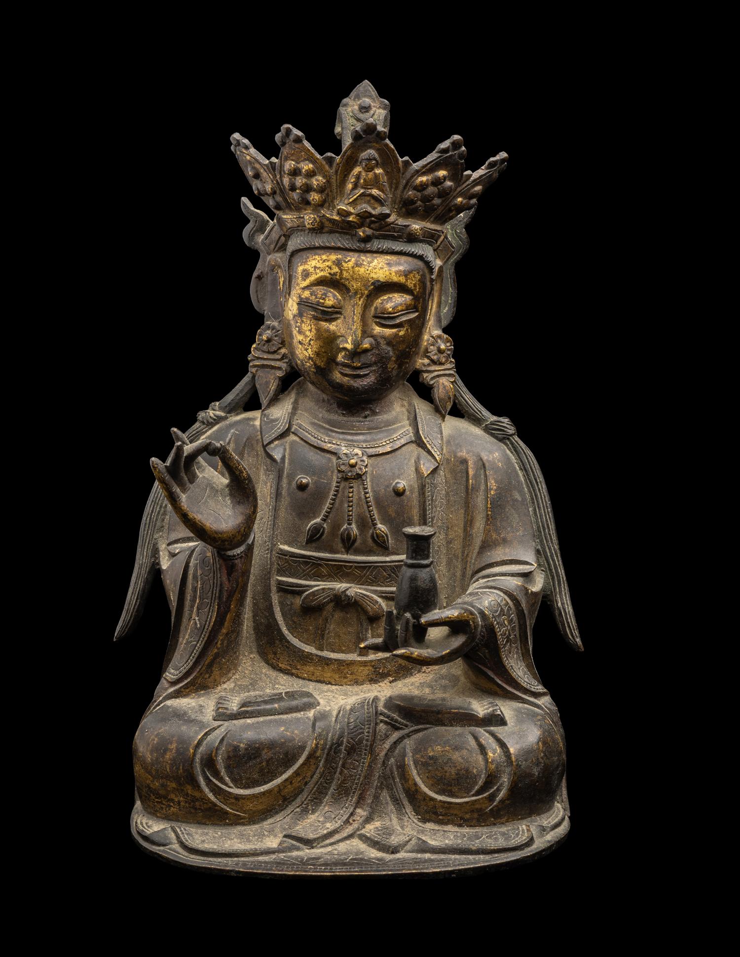 A Chinese Ming-Style Parcel Gilt Bronze Figure of Guanyin