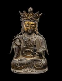 A Chinese Ming-Style Parcel Gilt Bronze Figure of Guanyin