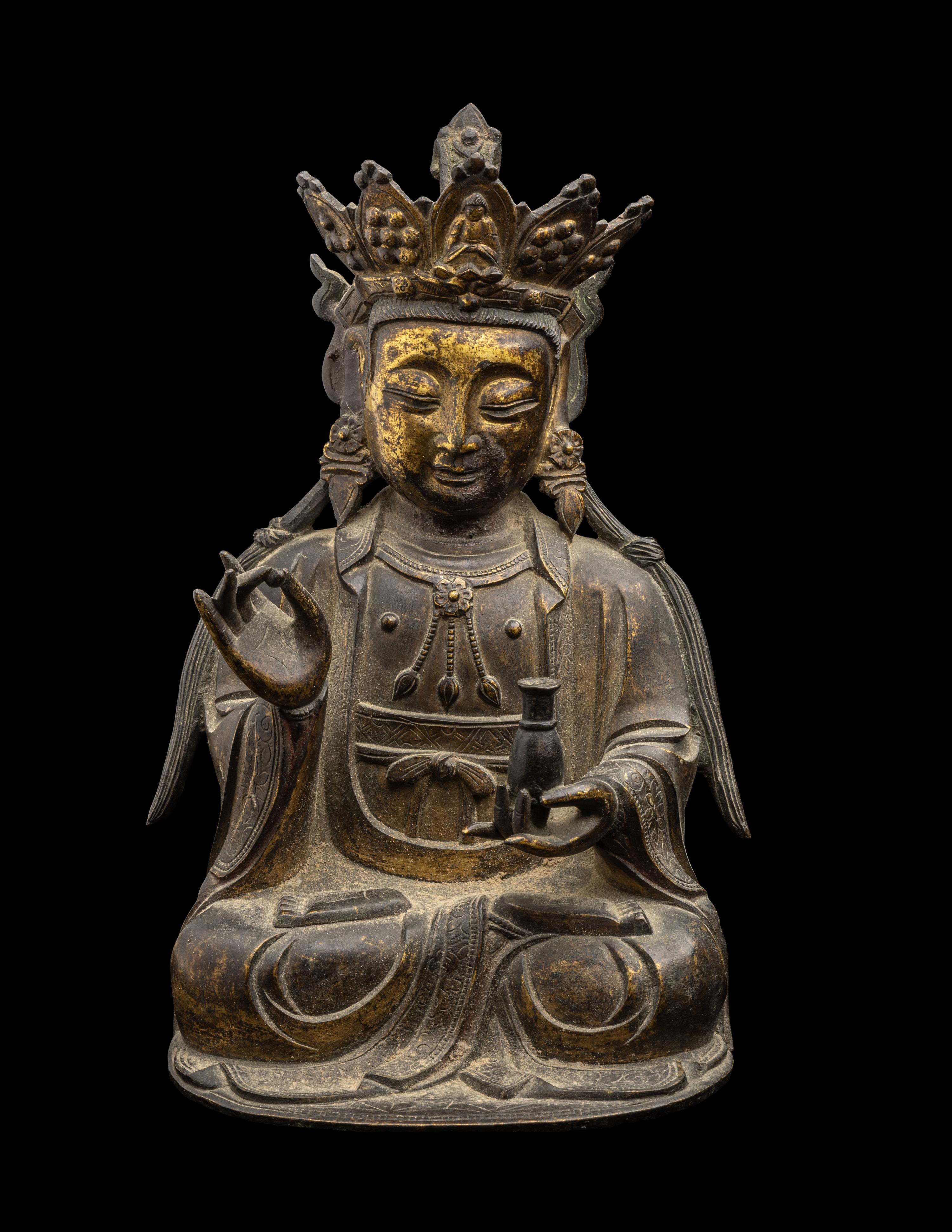 A Chinese Ming-Style Parcel Gilt Bronze Figure of Guanyin