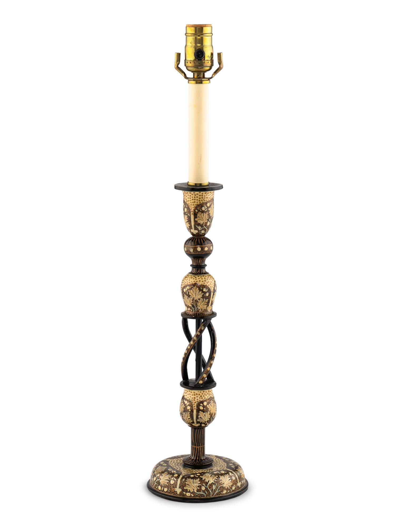 A Kashmiri Painted Candlestick Lamp
