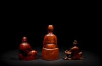 Three Chinese Carved Wood Figures