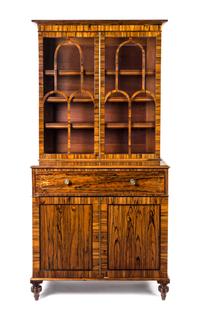 A Regency Brass-Inlaid Calamander Secretary Bookcase Height 75 1/4 x width 37 1/2 x depth 19 1/4 inches. — FIRST HALF 19TH CENTURY