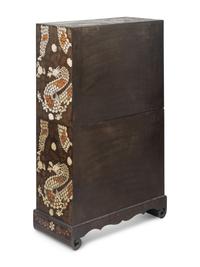 A Fine Pair of Korean Two-Tiered Mother-of-Pearl, Shagreen, and Wire Inlaid Cabinets