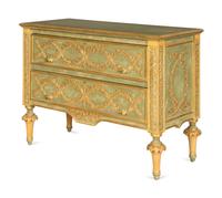 A Pair of Italian Neoclassical Style Green-Painted and Parcel Gilt Commodes