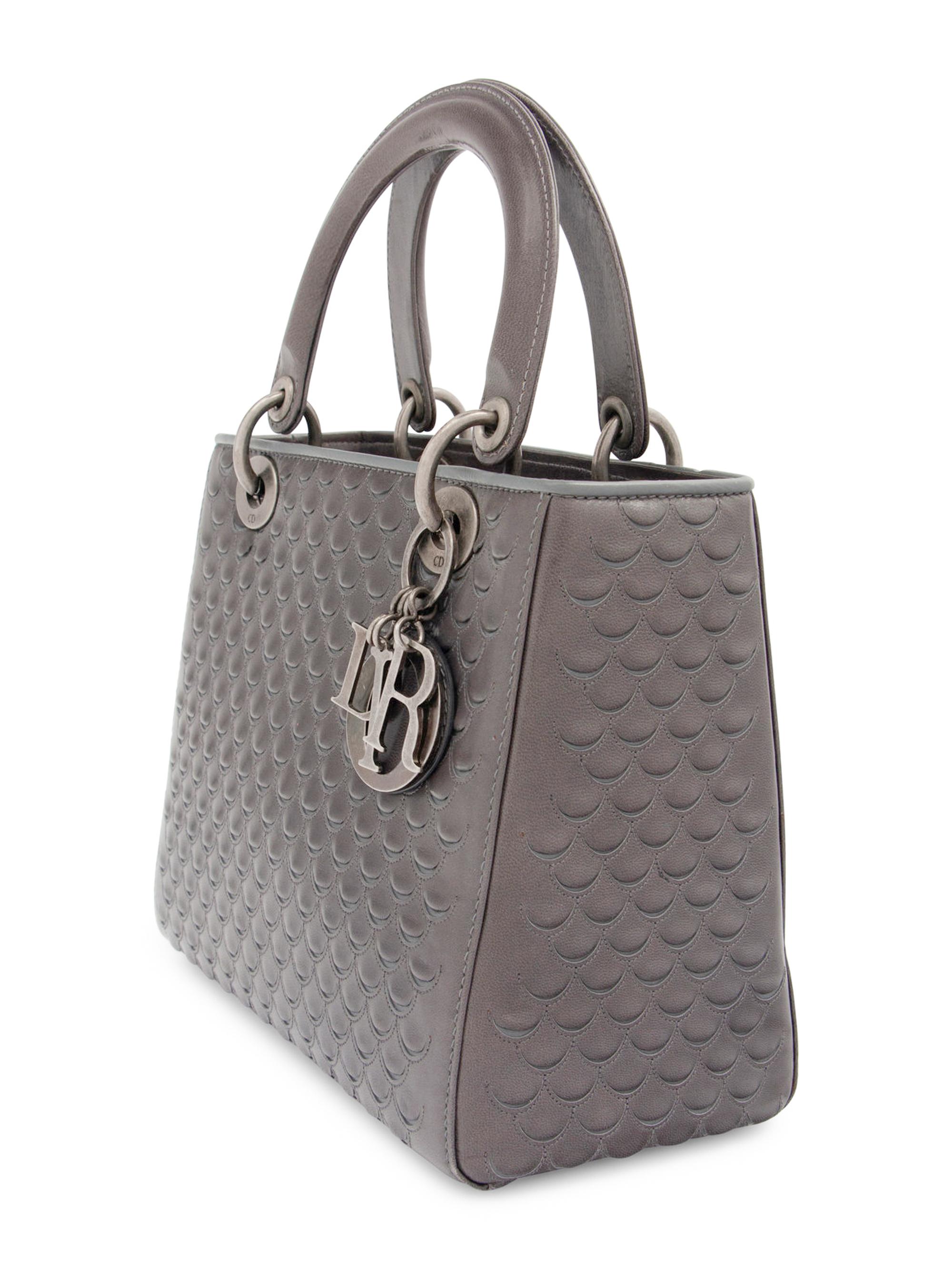 Christian Dior Gray Scalloped Leather Lady Dior Bag, 2007