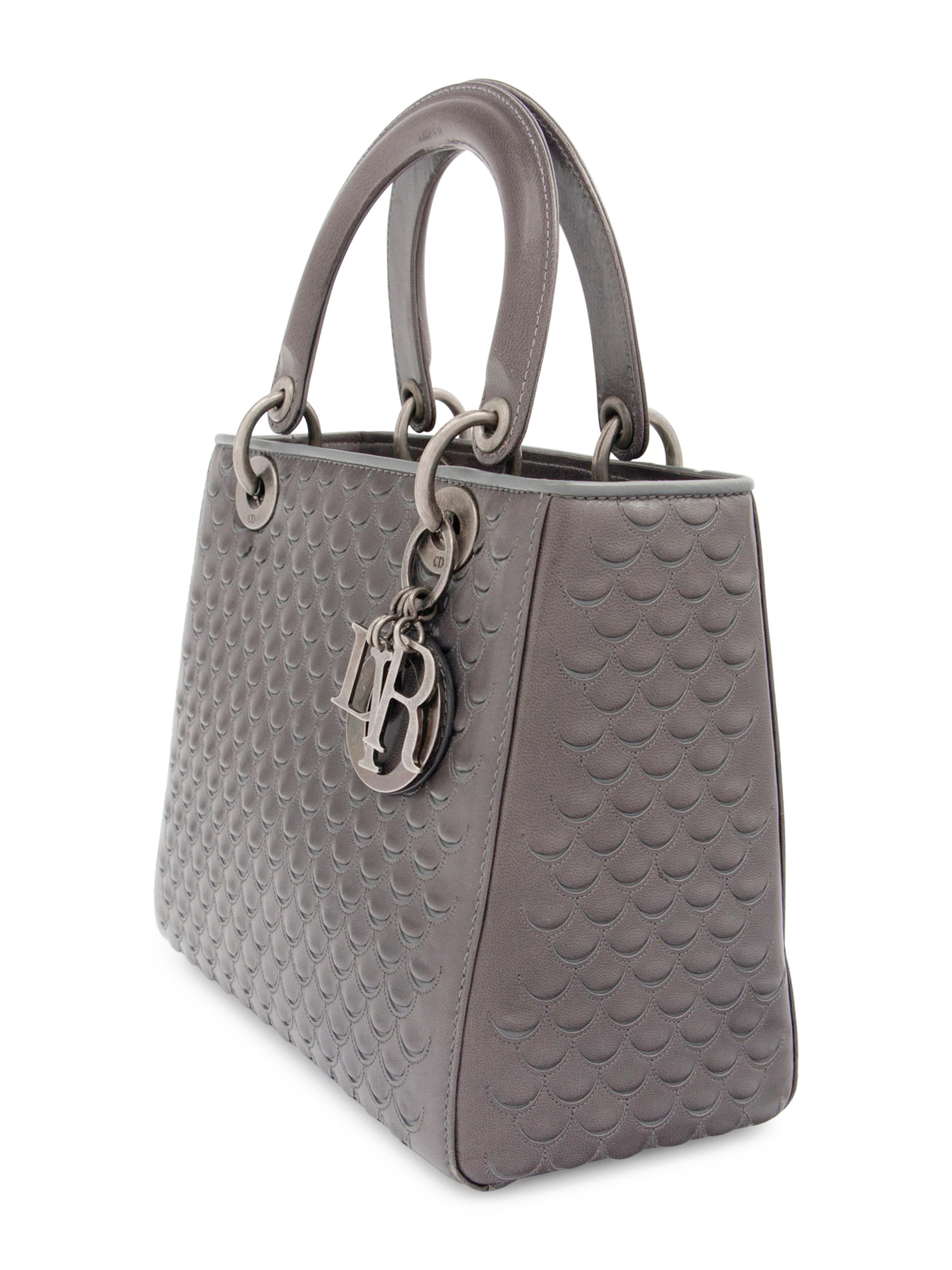Christian Dior Gray Scalloped Leather Lady Dior Bag, 2007