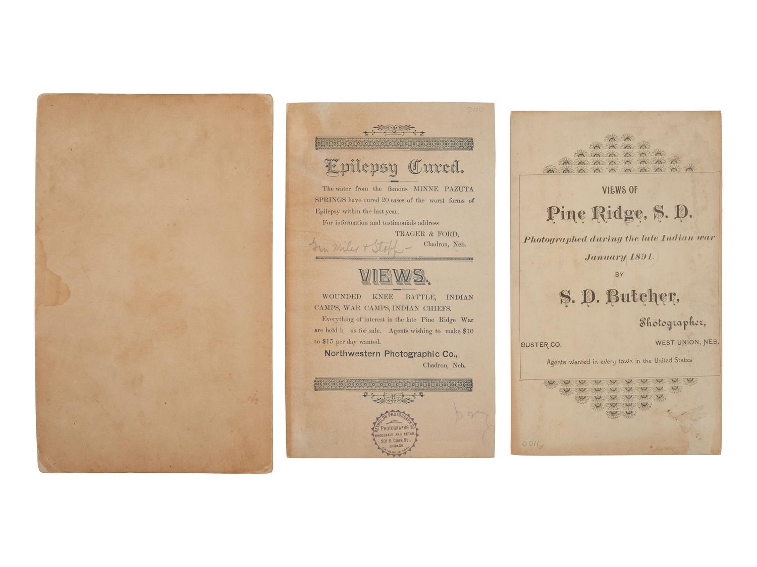 [WOUNDED KNEE]. A group of 4 photographs of General Nelson Miles and his staff at Pine Ridge Agency. Ca 1891.