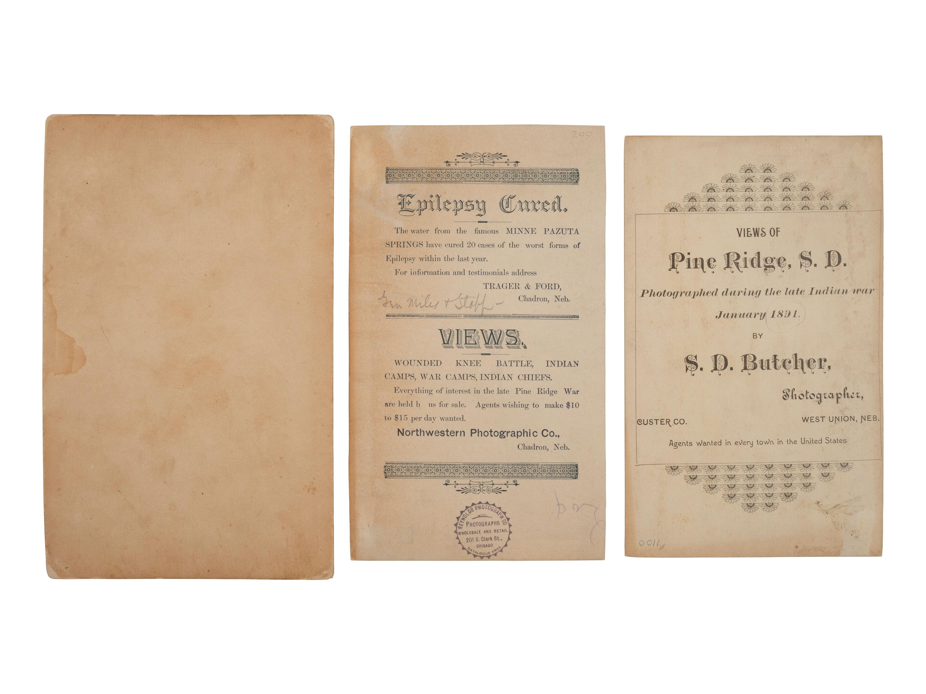 [WOUNDED KNEE]. A group of 4 photographs of General Nelson Miles and his staff at Pine Ridge Agency. Ca 1891.