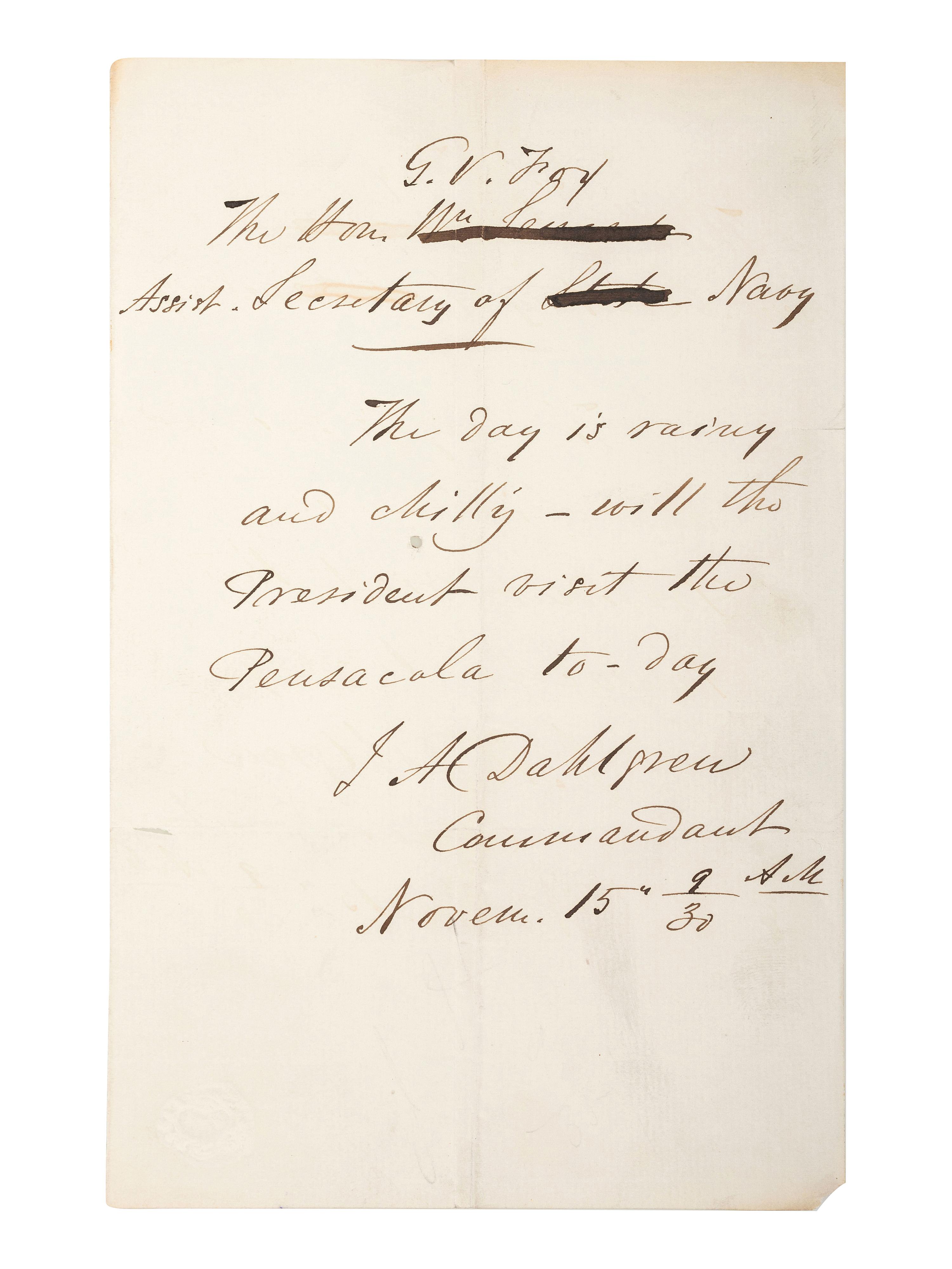 [CIVIL WAR - NAVY] -- [LINCOLNIANA]. A group of 6 documents relating to Lincoln naval visits, comprising: