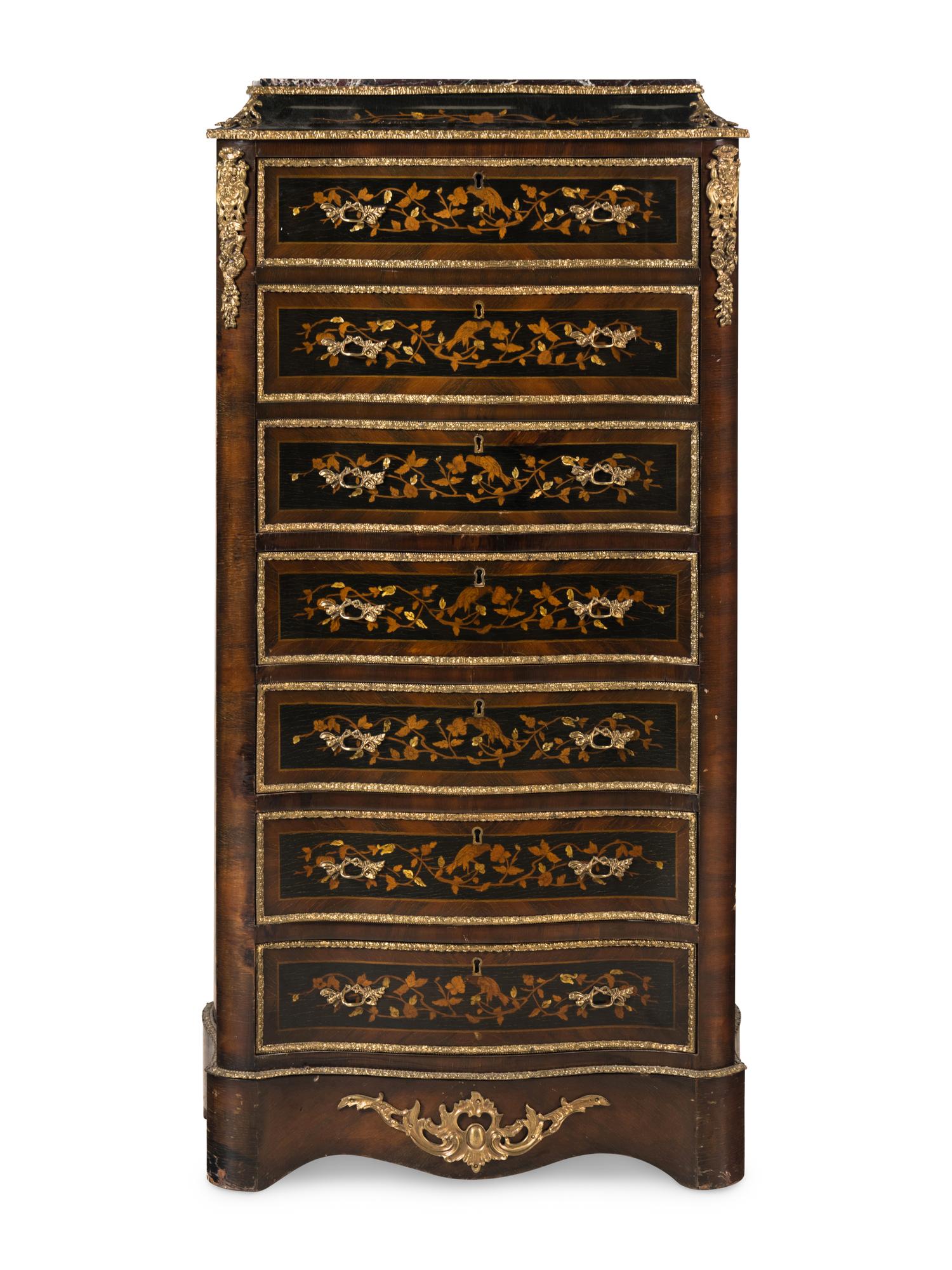 A Napoleon III Marquetry and Marble-Top Secrétaire à Abbatant