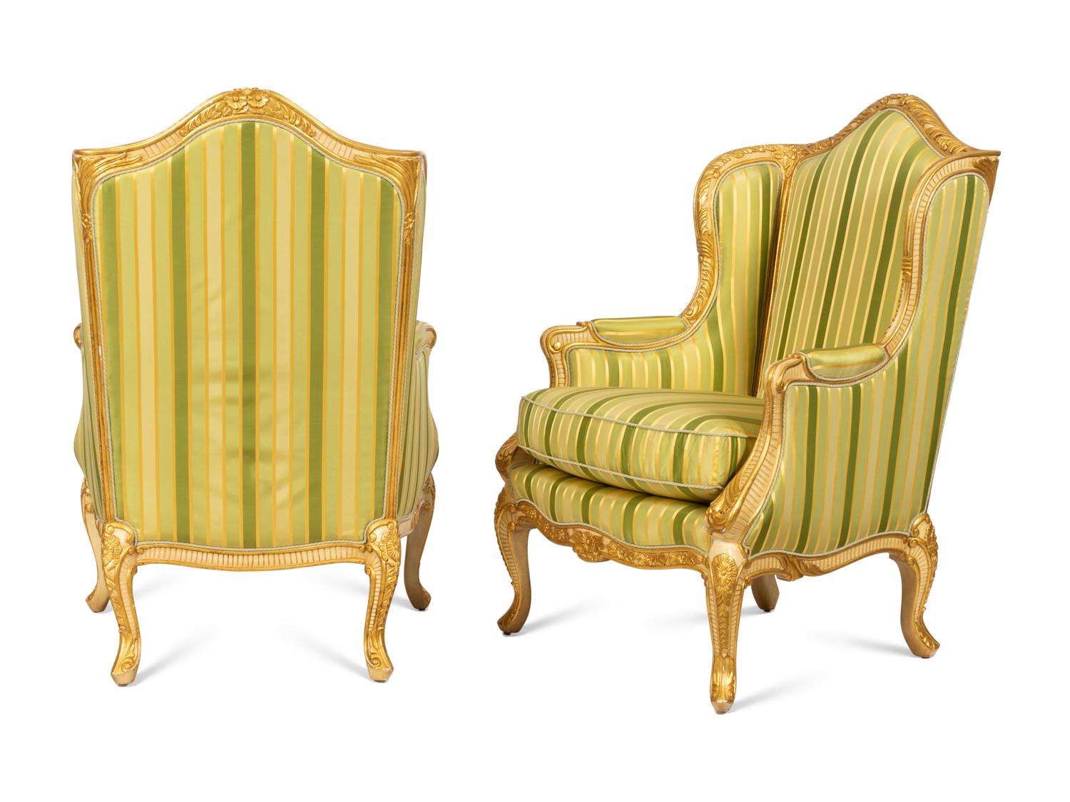 A Pair of E.J. Victor Louis XV Style Painted Bergères with Scalamandré Upholstery