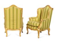 A Pair of E.J. Victor Louis XV Style Painted Bergères with Scalamandré Upholstery