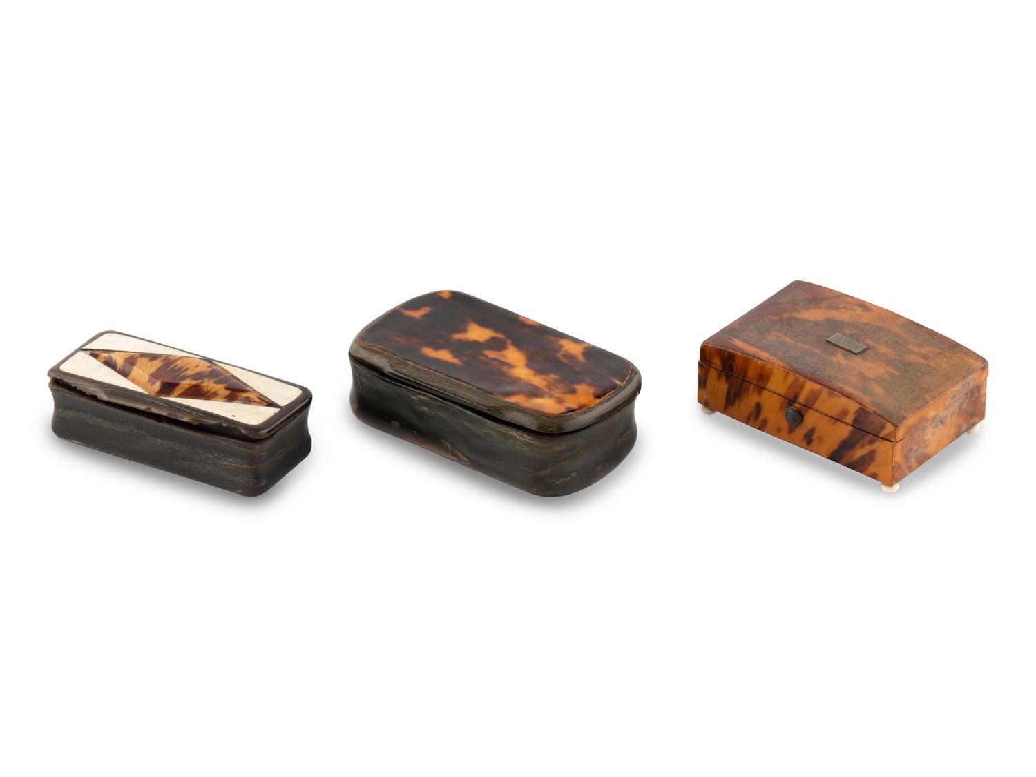 Three English Tortoise Shell Snuff Boxes