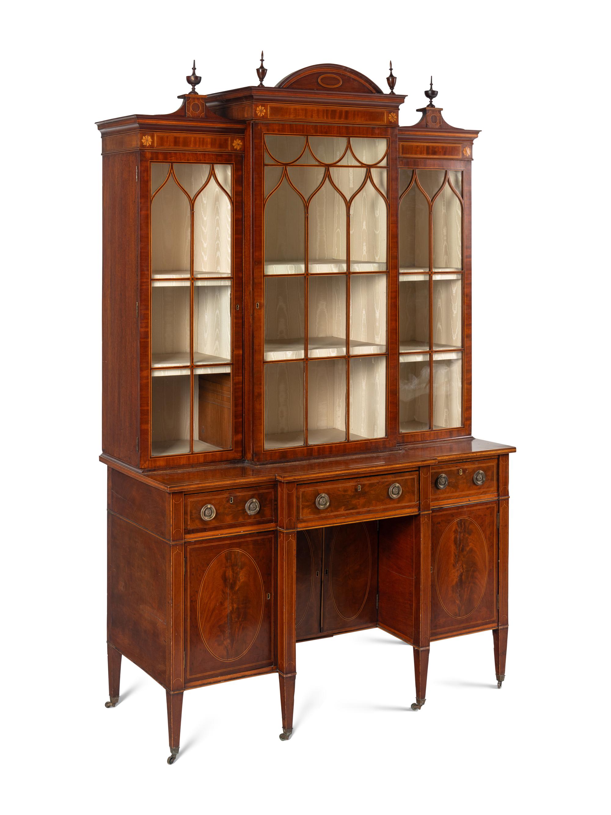 An Edwardian Inlaid Mahogany Breakfront Cabinet