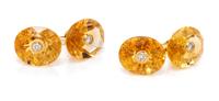 A Pair of 18 Karat Yellow Gold, Citrine and Diamond Cufflinks, 3.80 dwts.