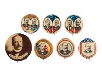 [POLITICS]. A group of 7 campaign buttons, incl. single examples promoting Alton b. Parker, and jugates for Parker & Davis and Roosevelt & Fairbanks.