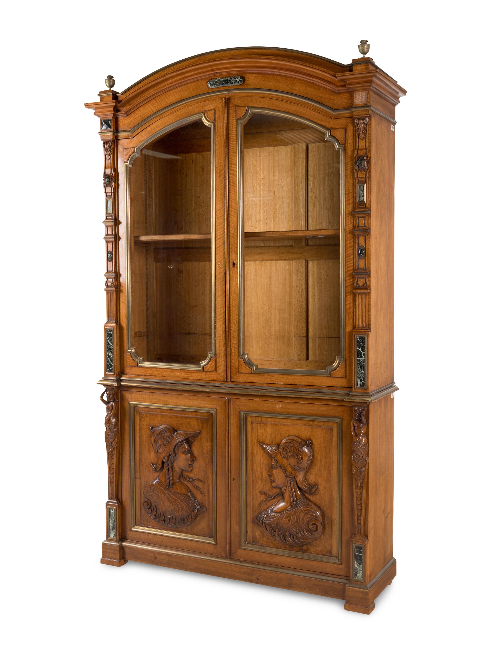 A French Renaissance Revival Mahogany and Marble-Inset Cabinet