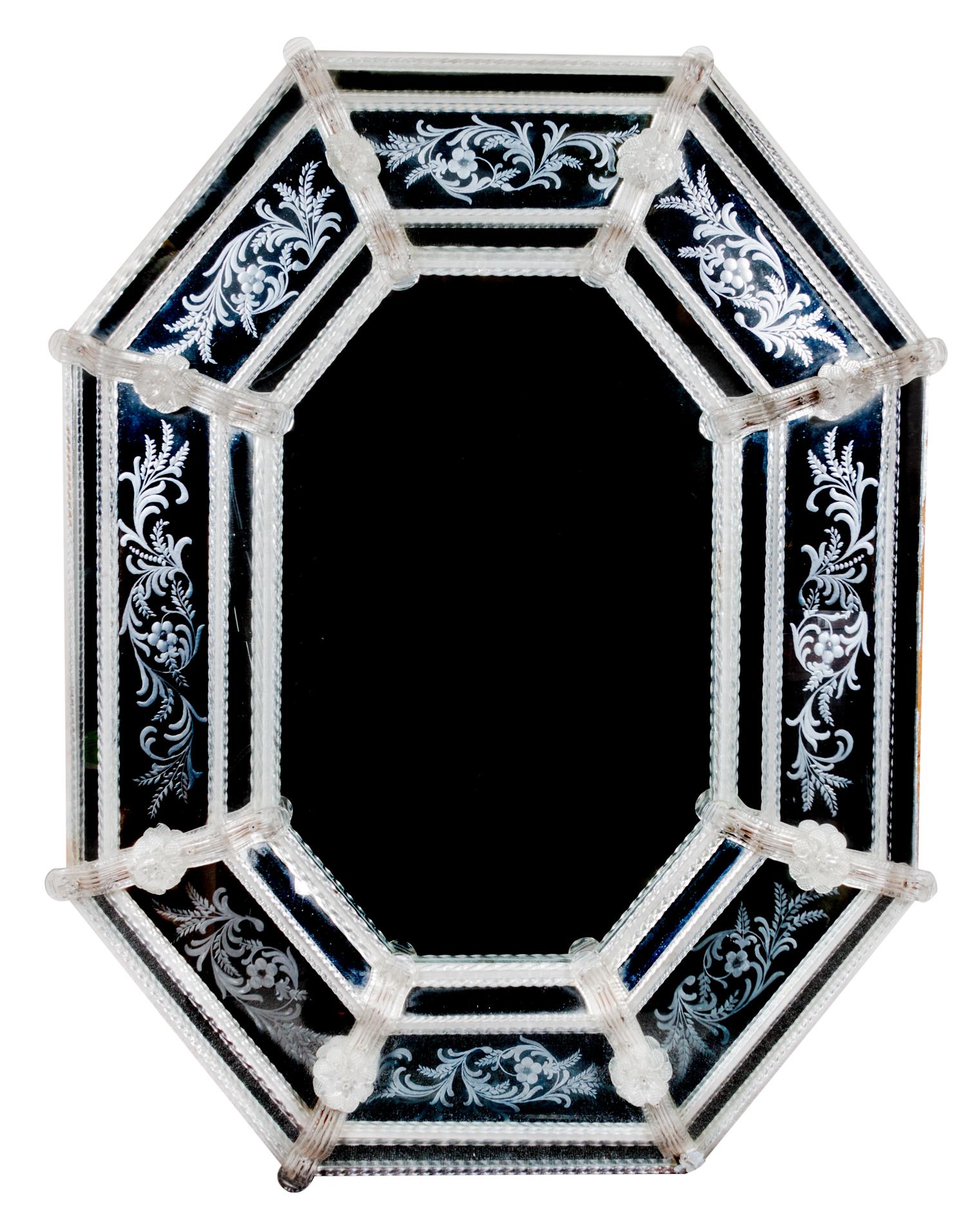 A Venetian Glass Mirror Height 48 x width 39 inches.