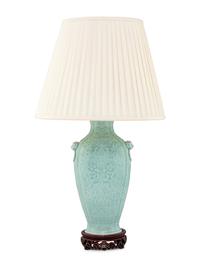 A Chinese Molded Celadon Ground Porcelain 'Phoenix' Vase