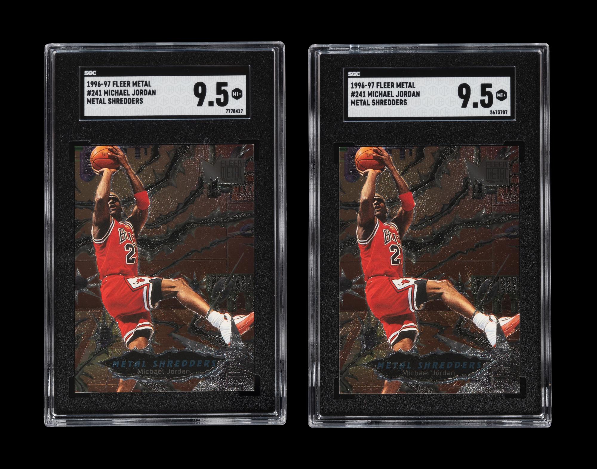 A Group of Two SCG 9.5 (MT+) 1996-97 Fleer Metal Metal Shredders Michael Jordan Basketball Cards No. 241