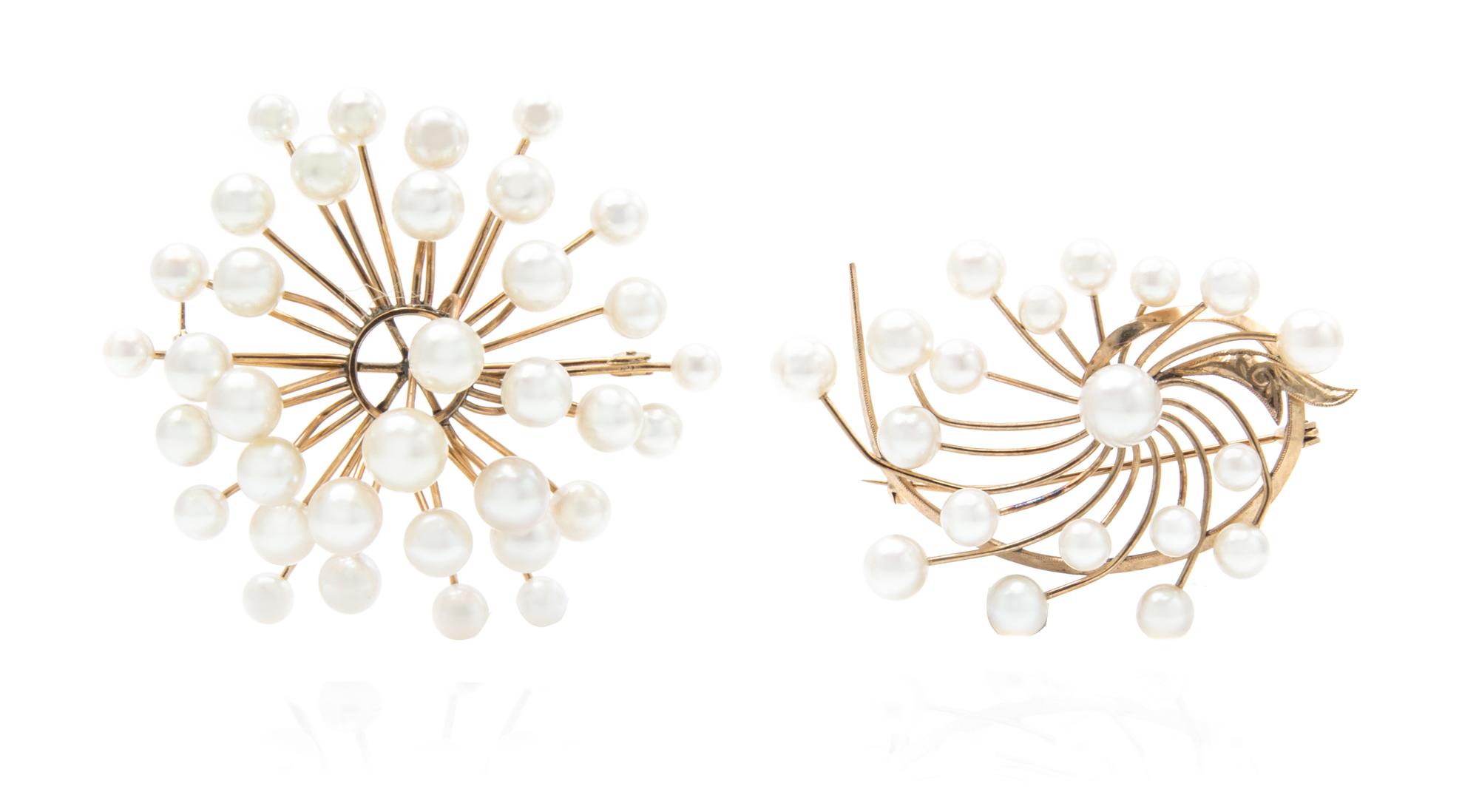A Collection of 14 Karat Yellow and Pearl Jewelry, 48.10 dwts.