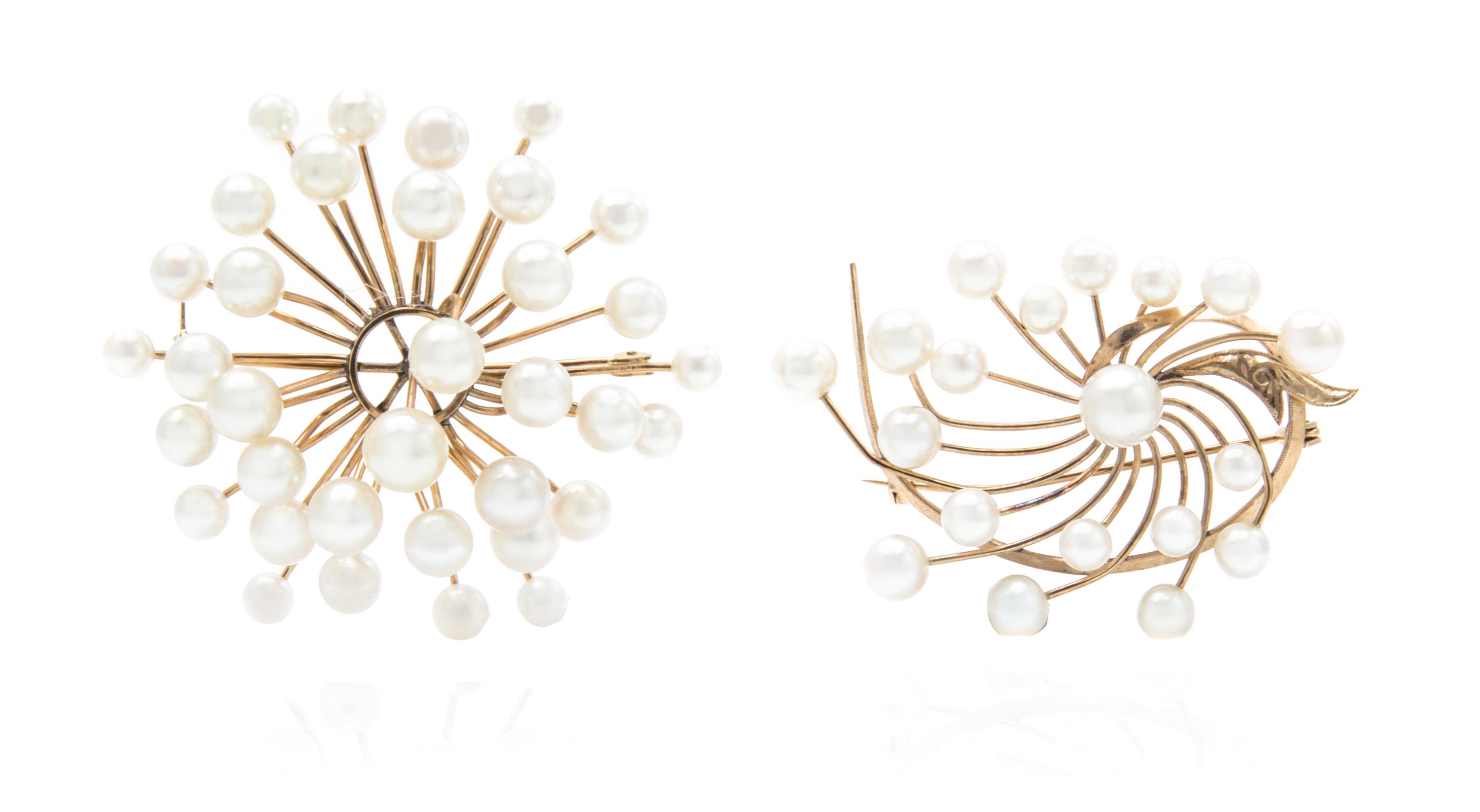 A Collection of 14 Karat Yellow and Pearl Jewelry, 48.10 dwts.