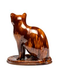 A Rare Rockingham Glazed Yellowware Seated Cat