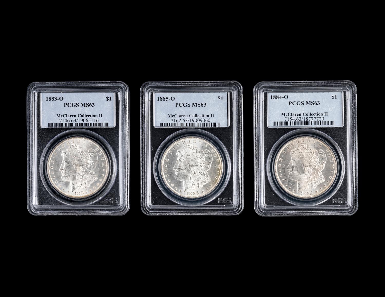 Three Morgan $1 Coins (PCGS MS63)