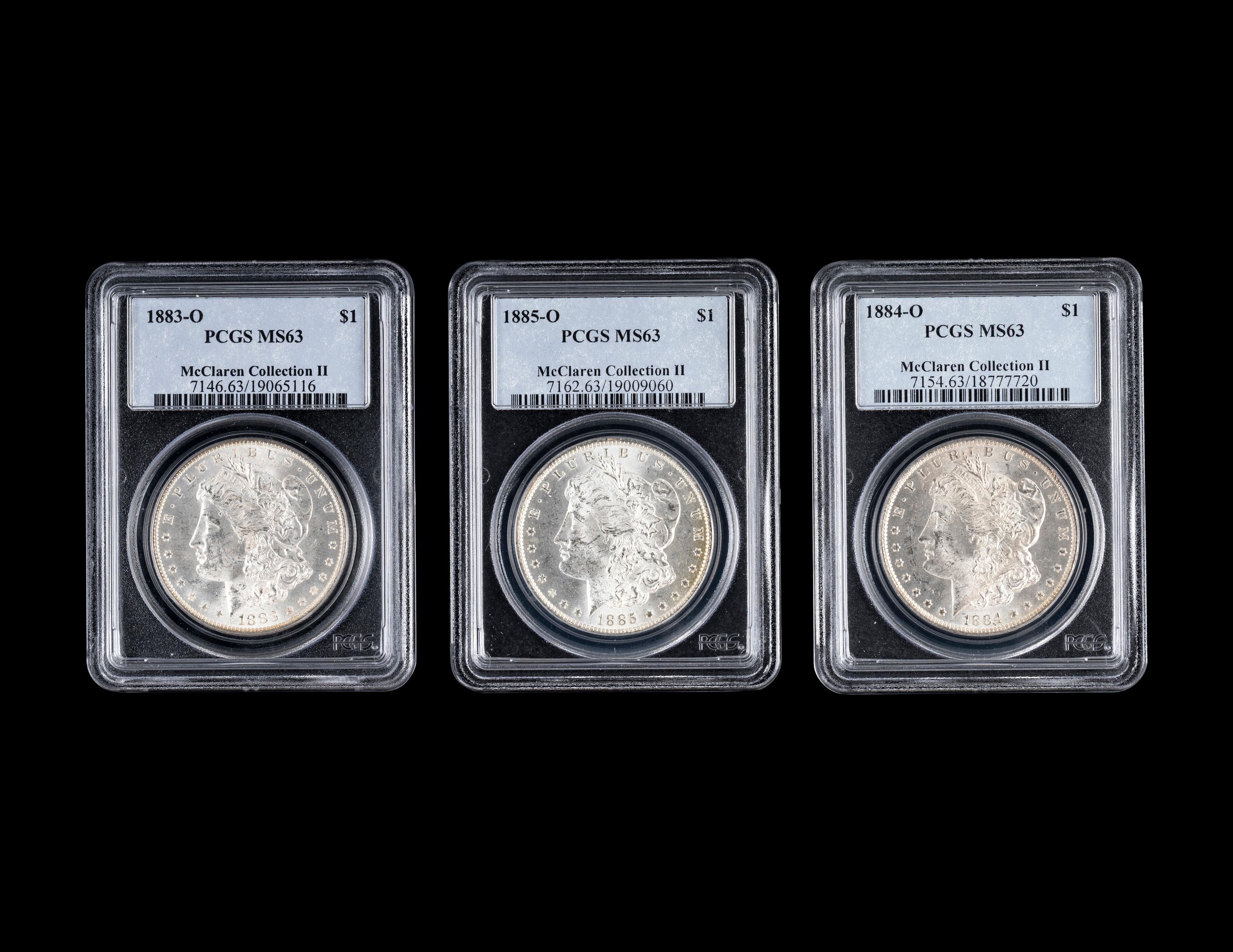 Three Morgan $1 Coins (PCGS MS63)