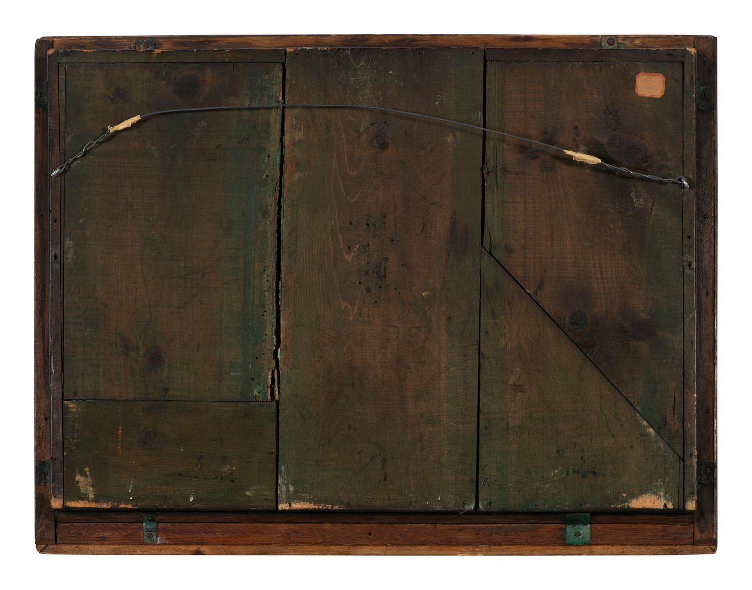 A Carved and Painted Wood Diorama of a Sailboat