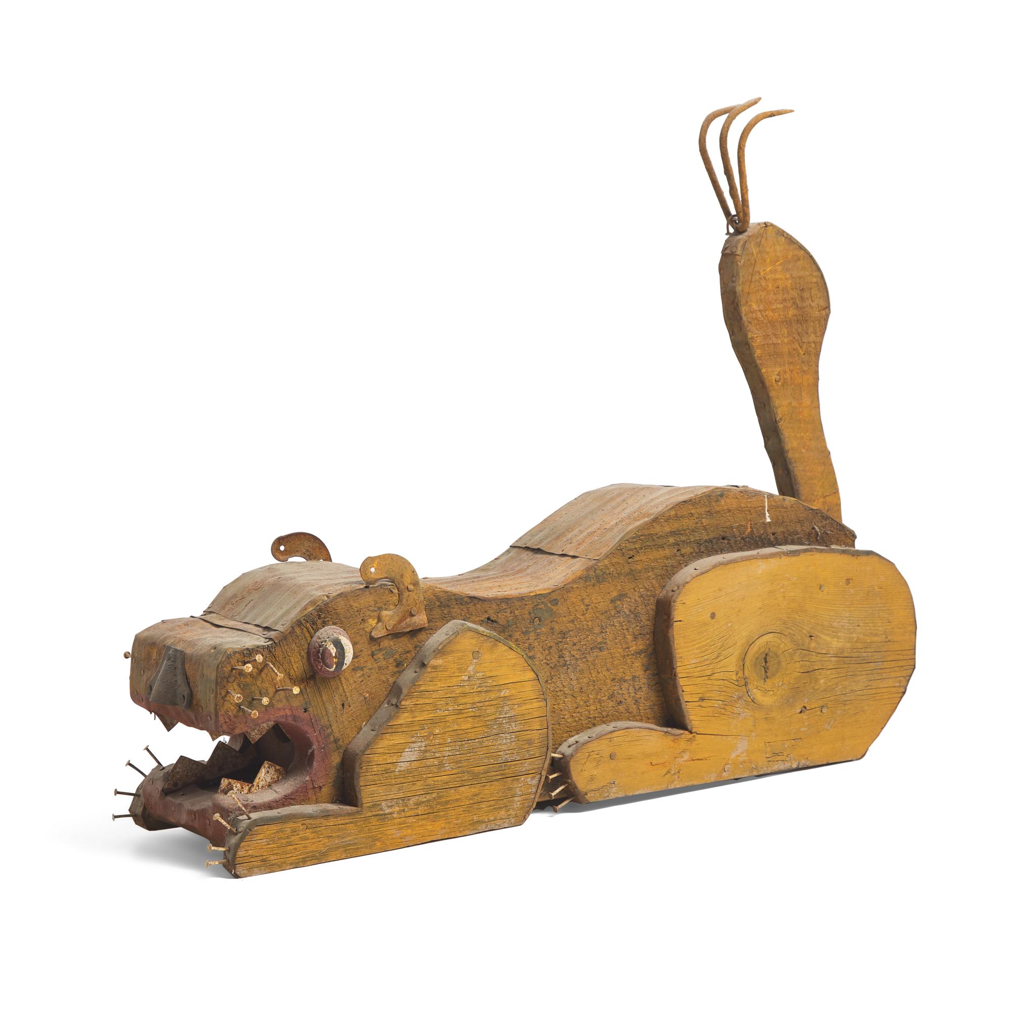 A Found Object Cat-Form Bird House