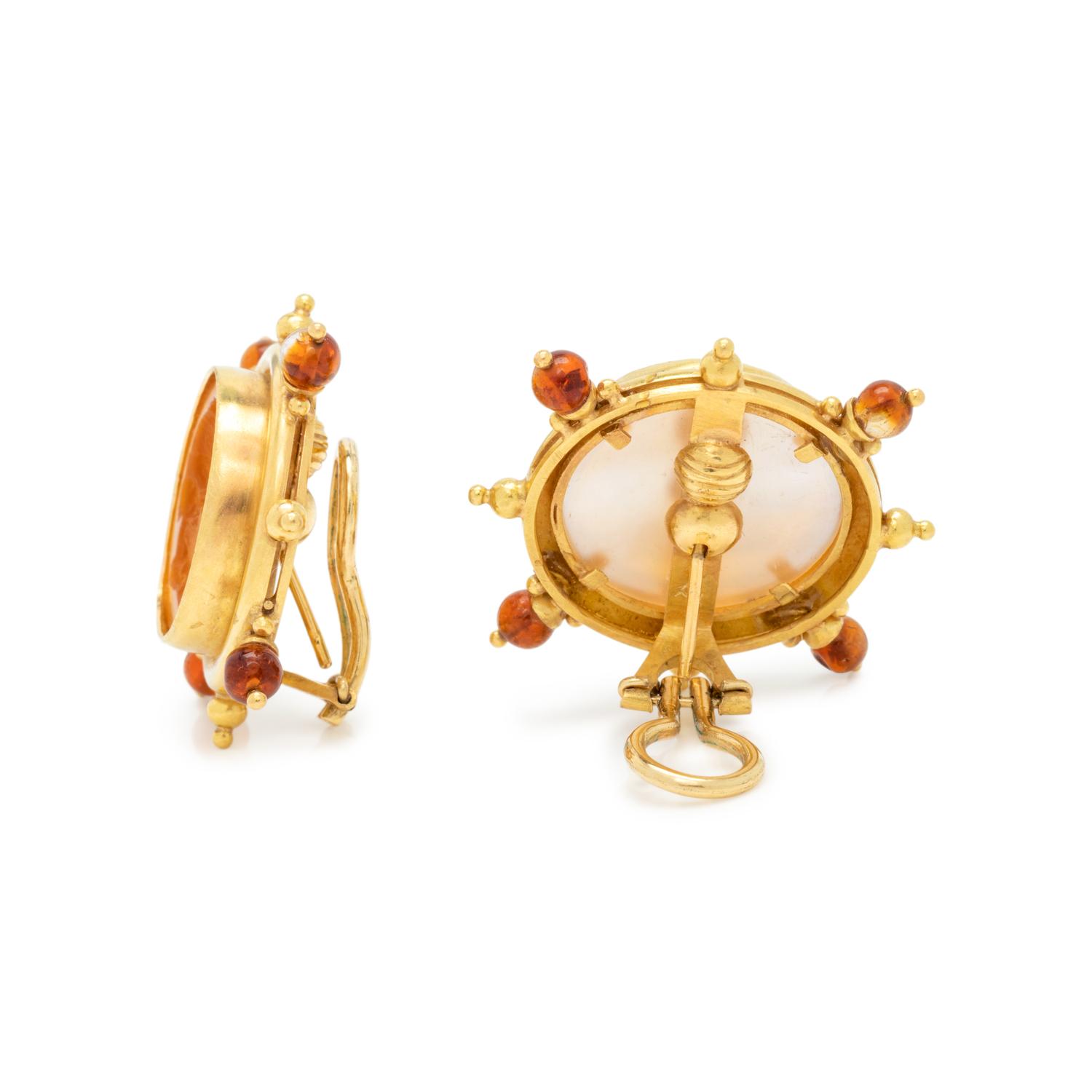 ELIZABETH LOCKE, CITRINE AND AMBER INTAGLIO EARCLIPS