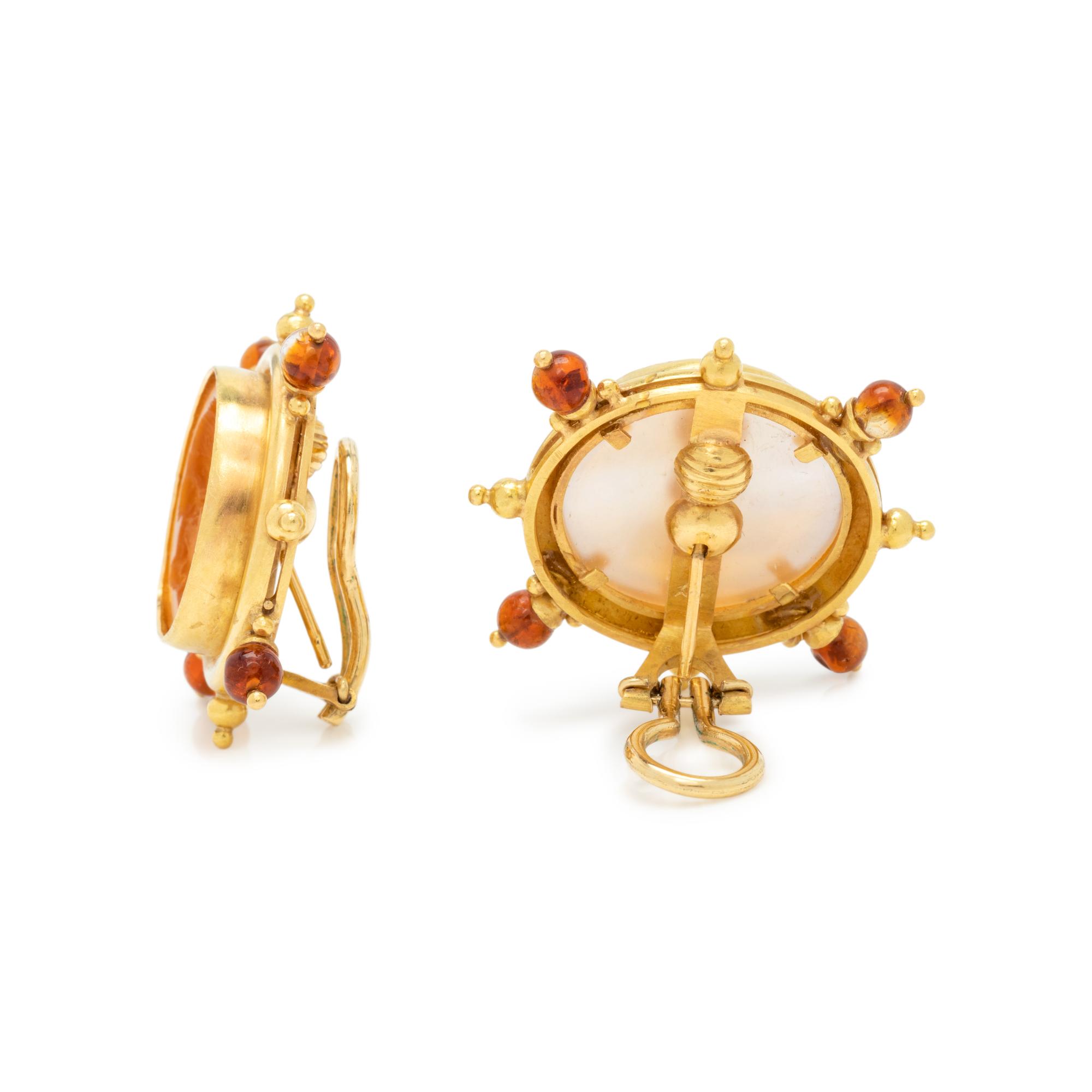 ELIZABETH LOCKE, CITRINE AND AMBER INTAGLIO EARCLIPS