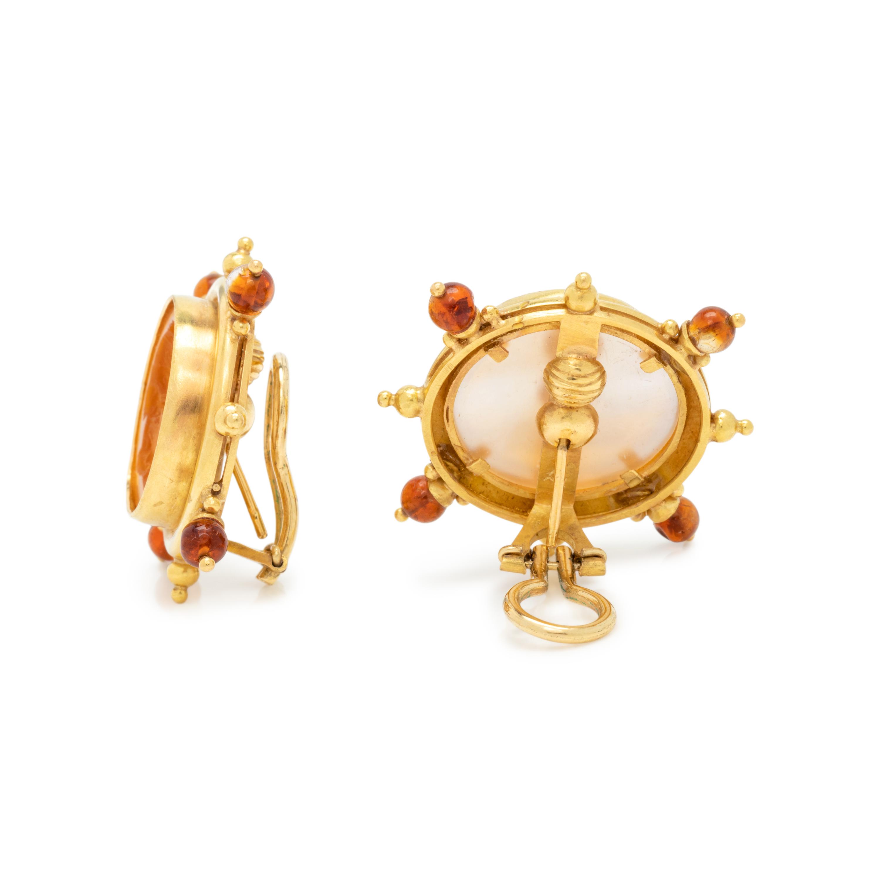 ELIZABETH LOCKE, CITRINE AND AMBER INTAGLIO EARCLIPS