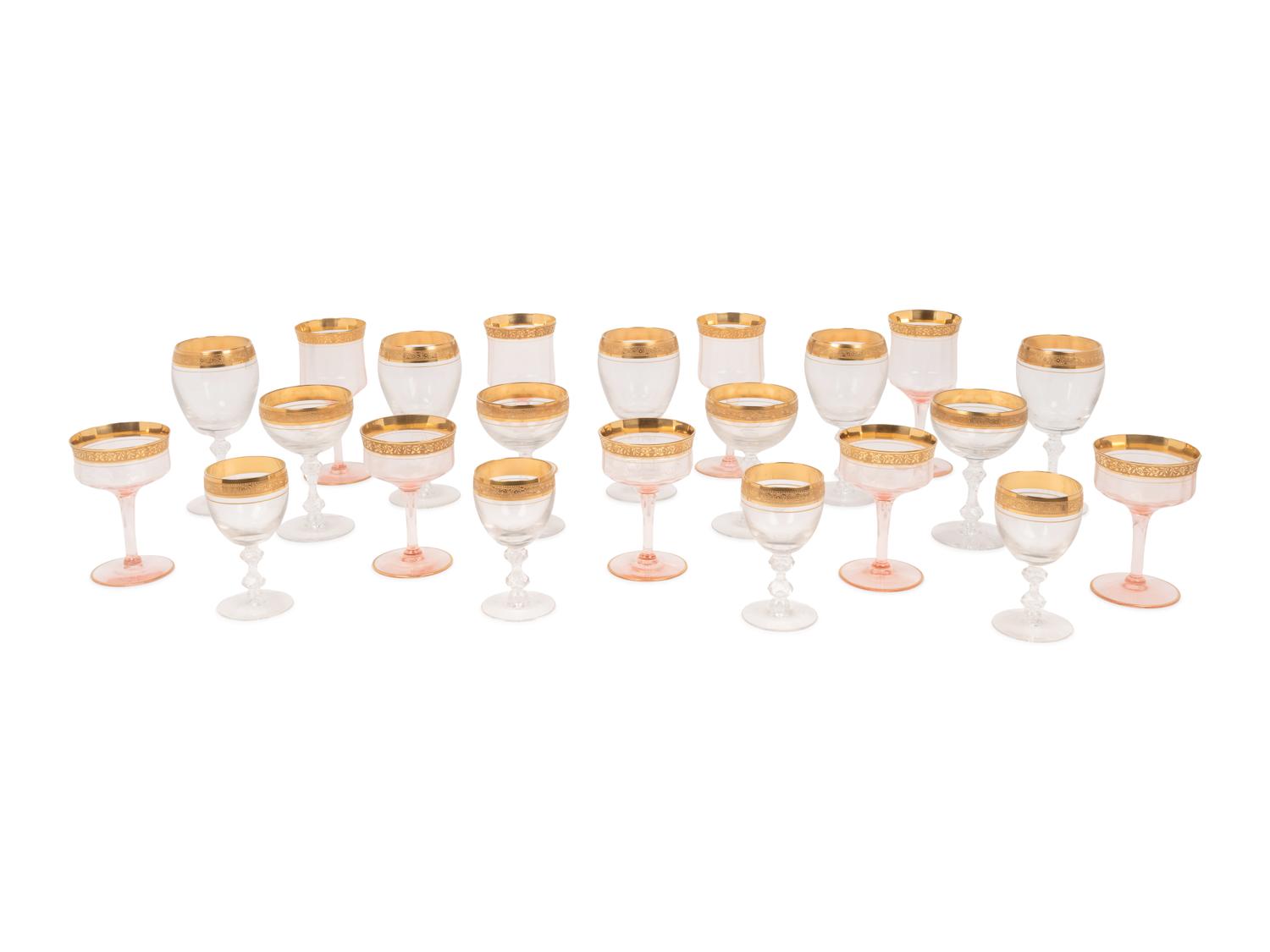 A Collection of Gilt Decorated American Glass Stemware