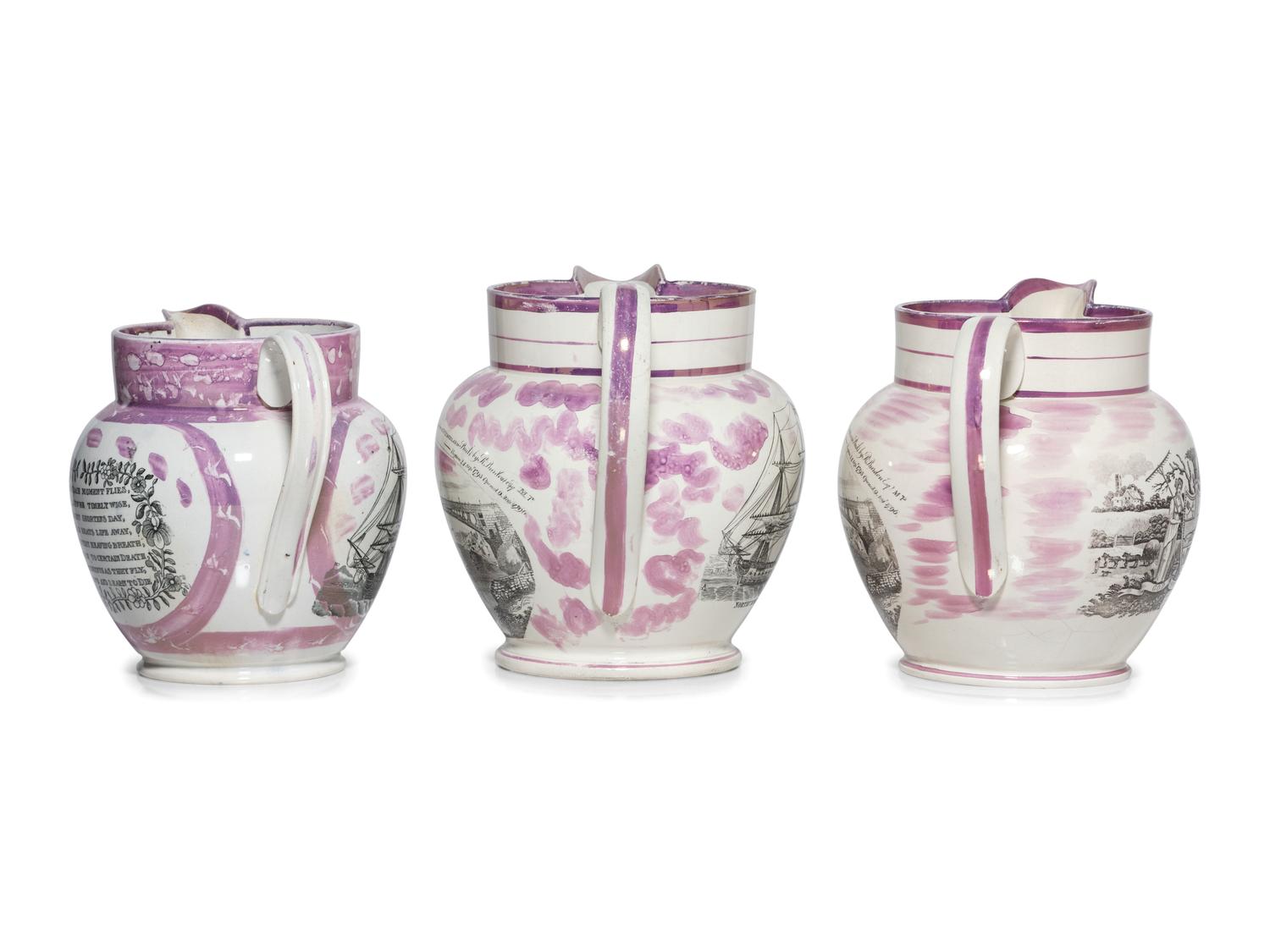 Three Sunderland Luster Inscribed Jugs