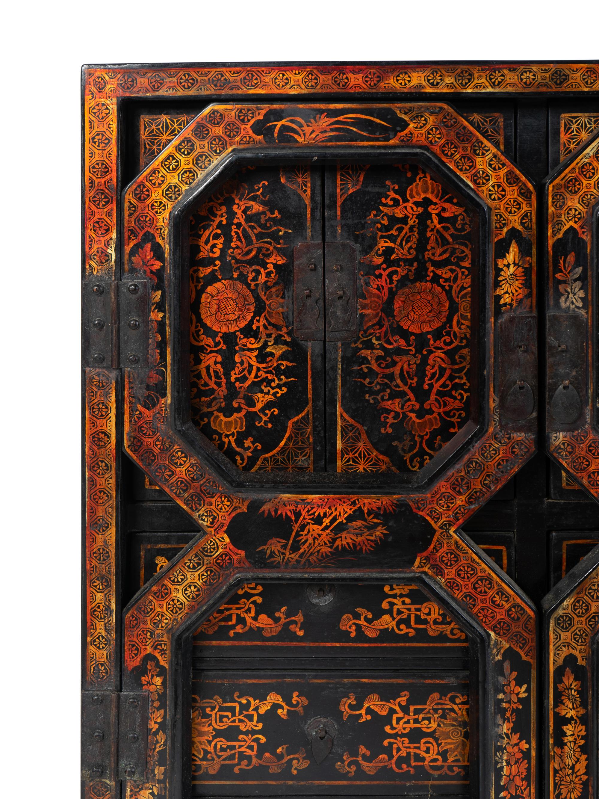 A Pair of Chinese Black and Gilt Lacquer Diminutive Apothecary Cabinets — 20TH CENTURY