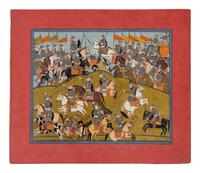An Indian Painting of a Battle Scene, Punjab Hills, Kangra, Circa 1820 約1820年 印度旁遮普山丘岡格拉派細密畫《交戰圖》