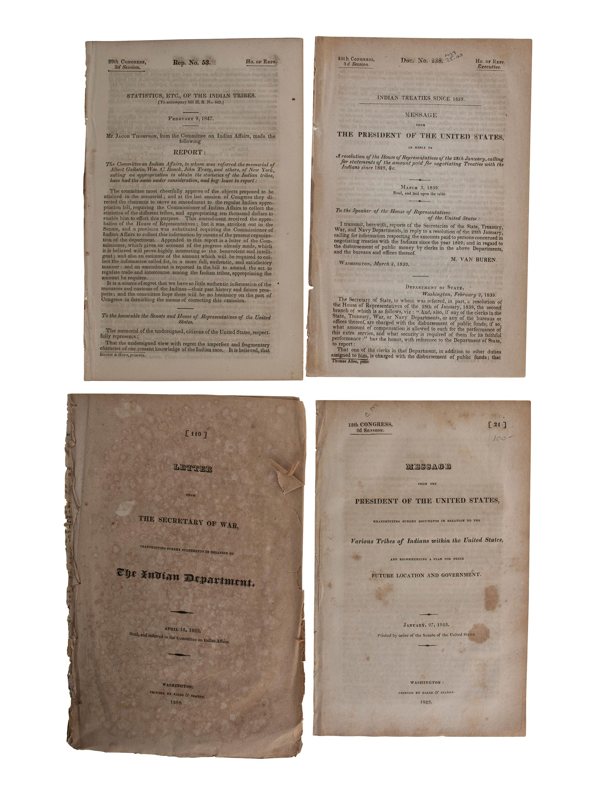 [NATIVE AMERICANS]. A group 10 items involving Native American treaties, rights, and management.