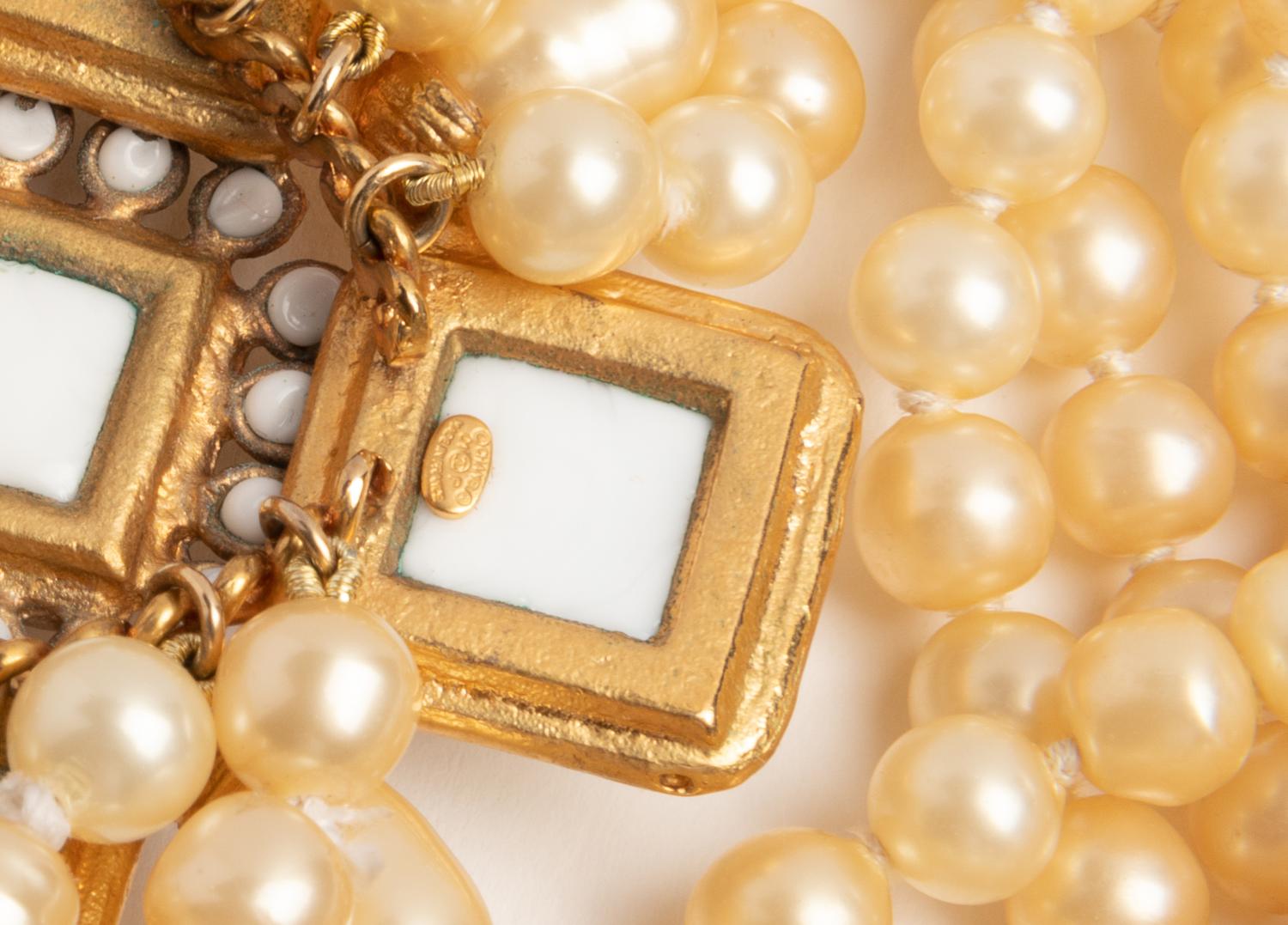 Chanel Multi-Strand Faux Pearl and Maltese Cross Necklace, 2001