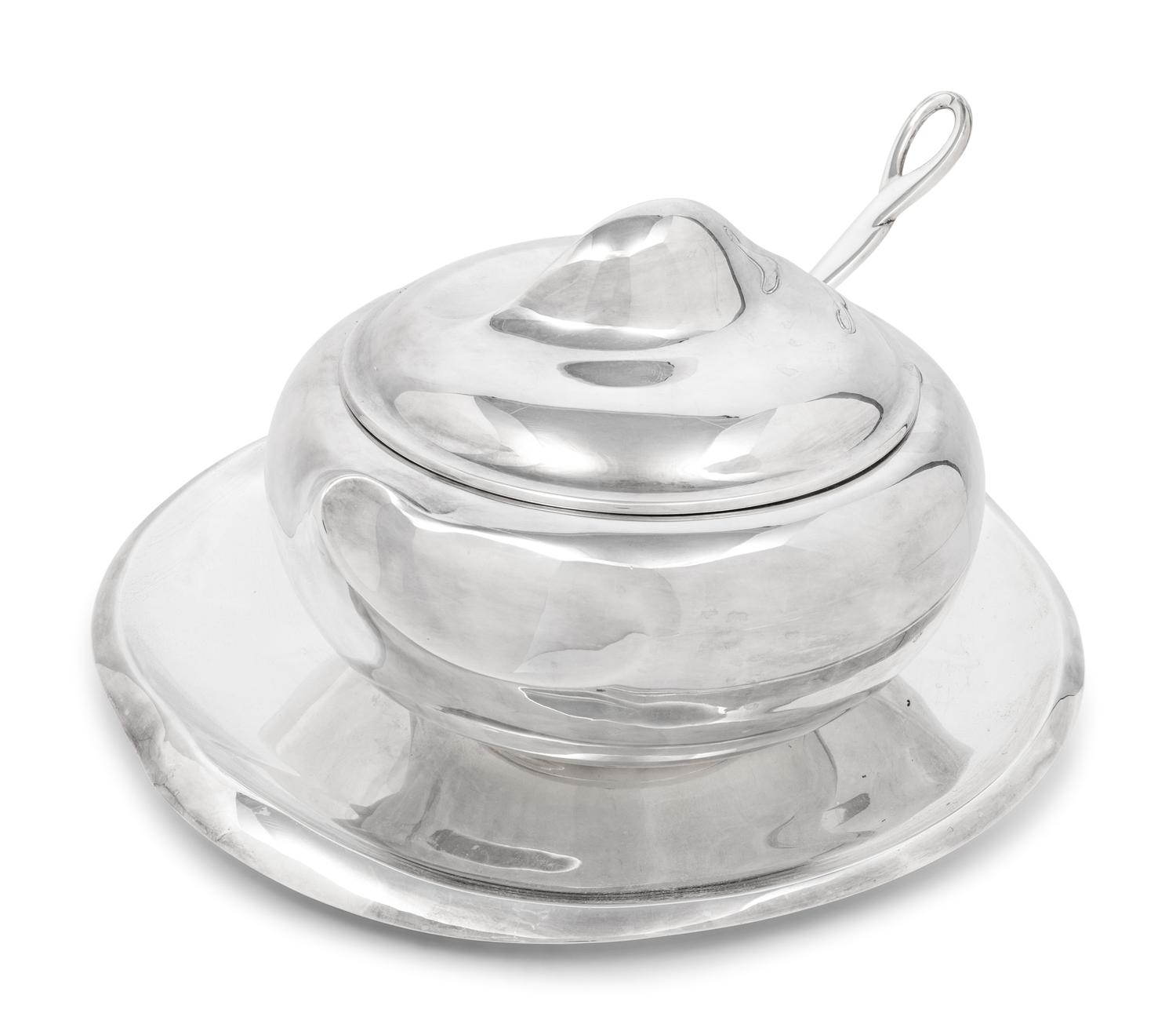 An Elsa Peretti for Tiffany and Co. Italian Silver Thumbprint Tureen, Ladle and Underplate